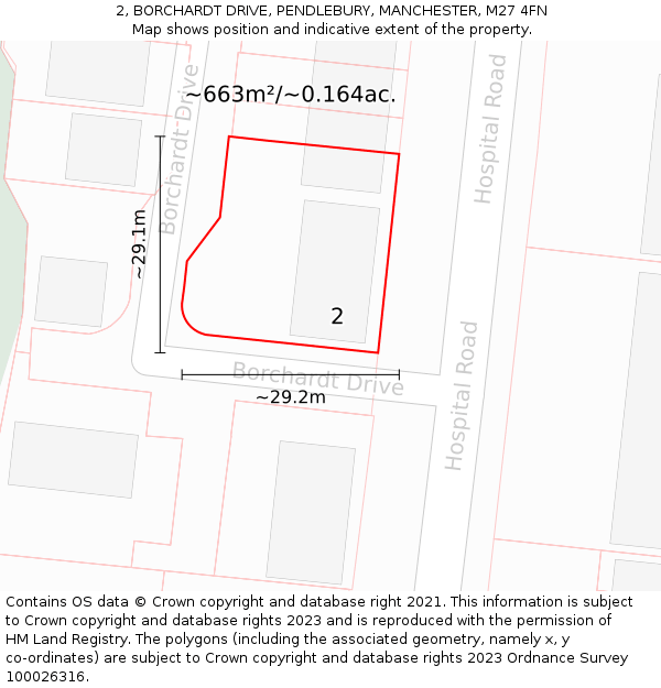 2, BORCHARDT DRIVE, PENDLEBURY, MANCHESTER, M27 4FN: Plot and title map