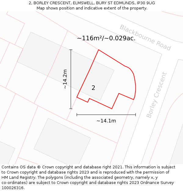 2, BORLEY CRESCENT, ELMSWELL, BURY ST EDMUNDS, IP30 9UG: Plot and title map