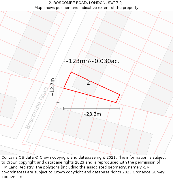 2, BOSCOMBE ROAD, LONDON, SW17 9JL: Plot and title map