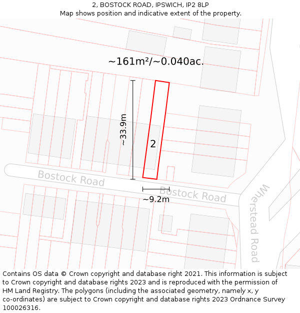 2, BOSTOCK ROAD, IPSWICH, IP2 8LP: Plot and title map