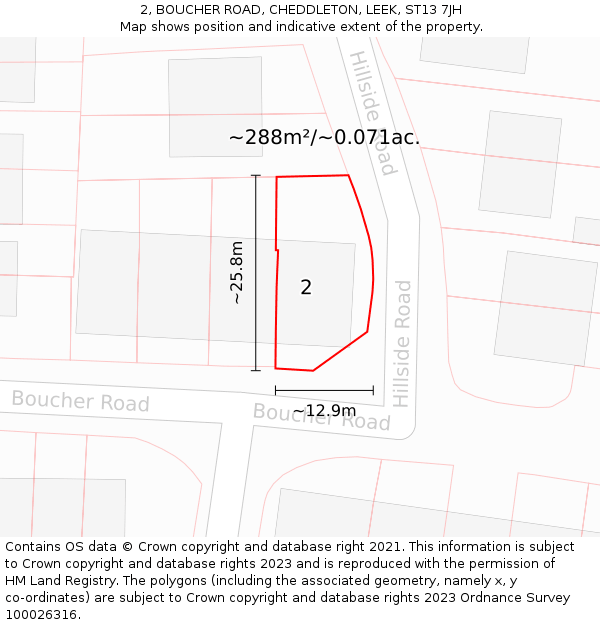 2, BOUCHER ROAD, CHEDDLETON, LEEK, ST13 7JH: Plot and title map