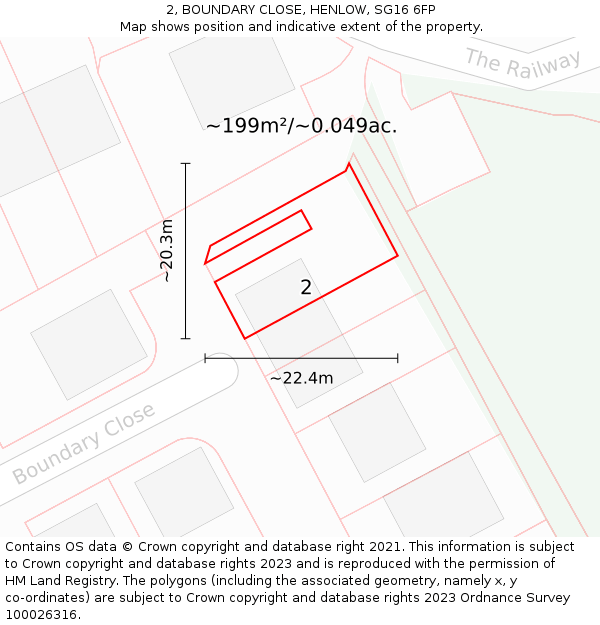2, BOUNDARY CLOSE, HENLOW, SG16 6FP: Plot and title map