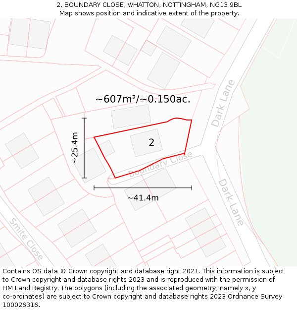 2, BOUNDARY CLOSE, WHATTON, NOTTINGHAM, NG13 9BL: Plot and title map