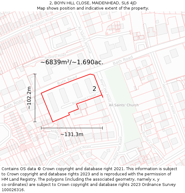 2, BOYN HILL CLOSE, MAIDENHEAD, SL6 4JD: Plot and title map