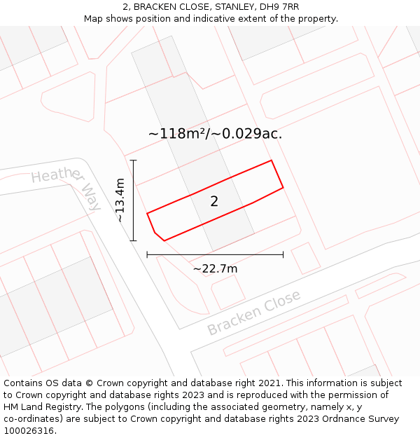 2, BRACKEN CLOSE, STANLEY, DH9 7RR: Plot and title map