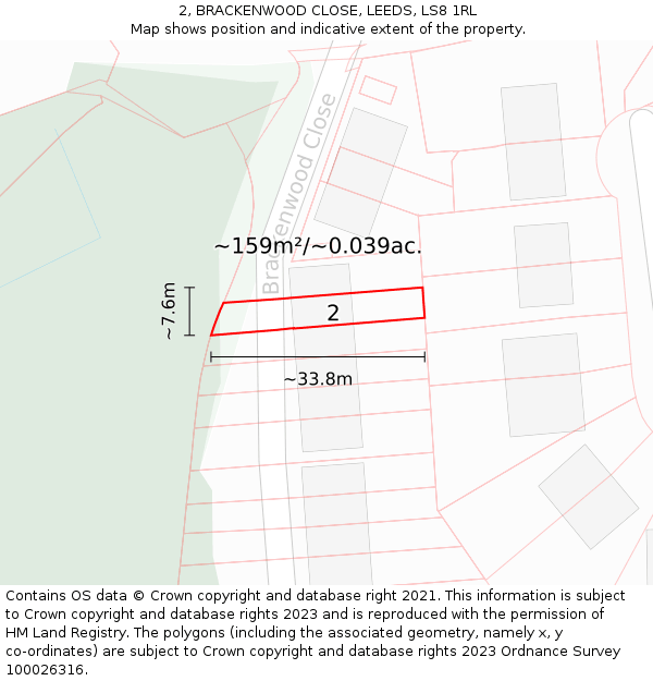 2, BRACKENWOOD CLOSE, LEEDS, LS8 1RL: Plot and title map