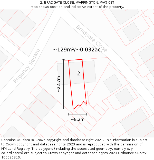 2, BRADGATE CLOSE, WARRINGTON, WA5 0ET: Plot and title map