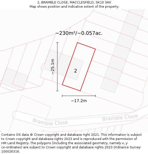 2, BRAMBLE CLOSE, MACCLESFIELD, SK10 3AX: Plot and title map
