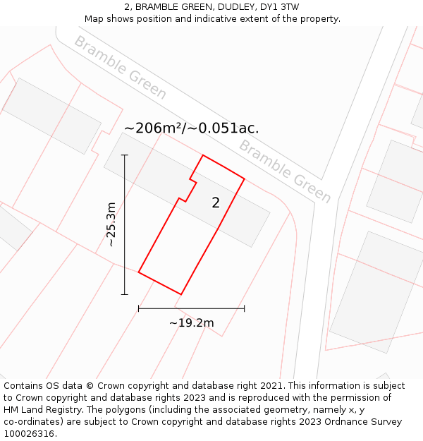 2, BRAMBLE GREEN, DUDLEY, DY1 3TW: Plot and title map