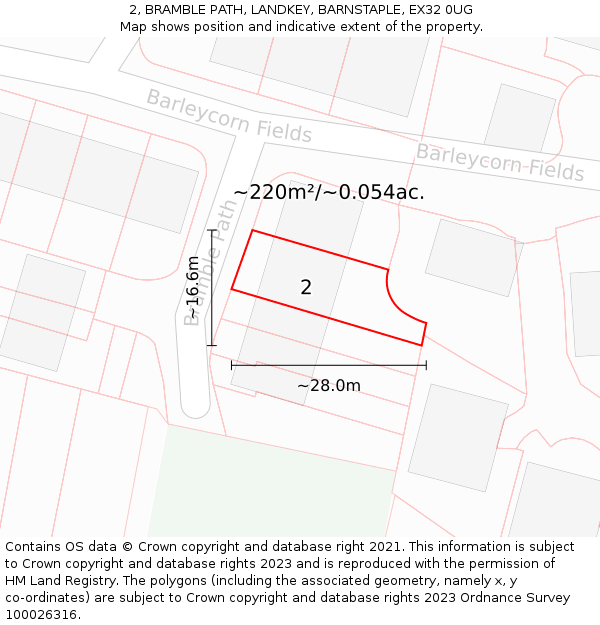 2, BRAMBLE PATH, LANDKEY, BARNSTAPLE, EX32 0UG: Plot and title map