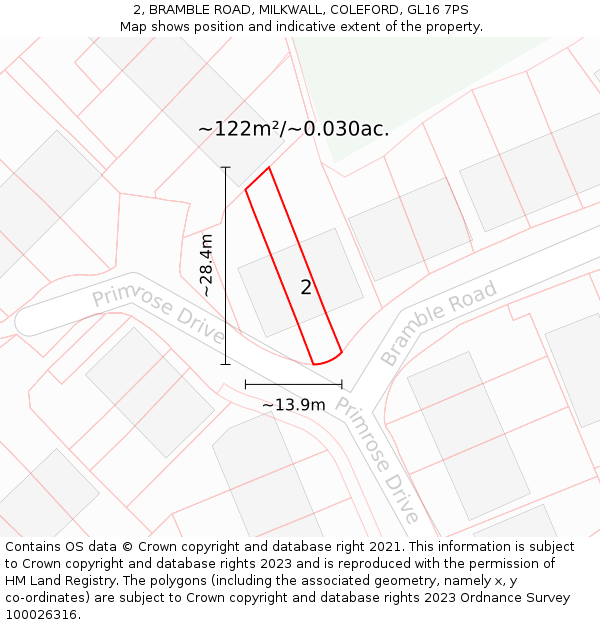 2, BRAMBLE ROAD, MILKWALL, COLEFORD, GL16 7PS: Plot and title map