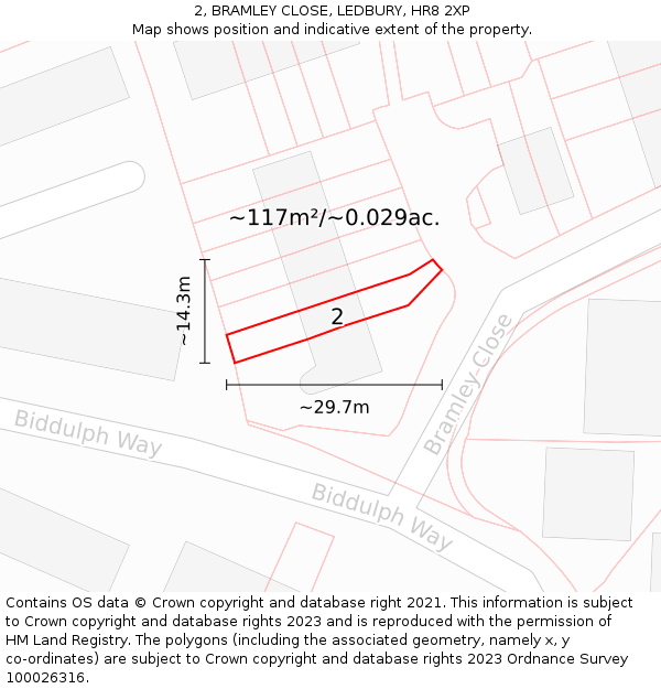 2, BRAMLEY CLOSE, LEDBURY, HR8 2XP: Plot and title map