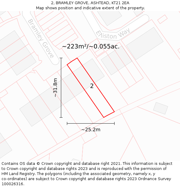 2, BRAMLEY GROVE, ASHTEAD, KT21 2EA: Plot and title map