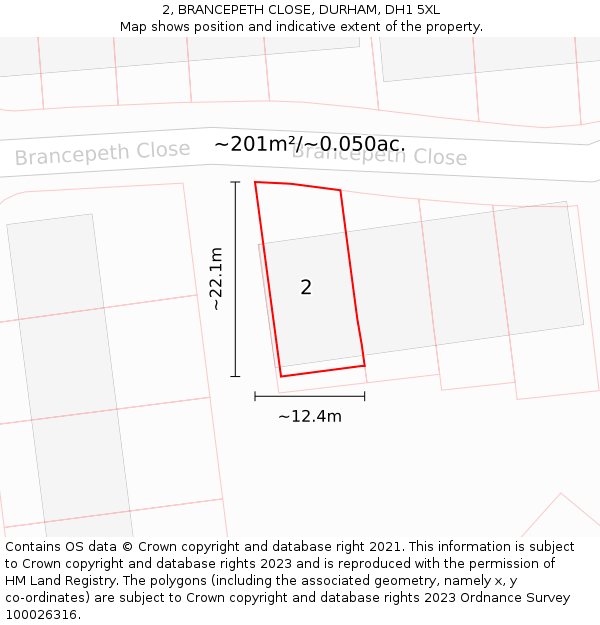 2, BRANCEPETH CLOSE, DURHAM, DH1 5XL: Plot and title map
