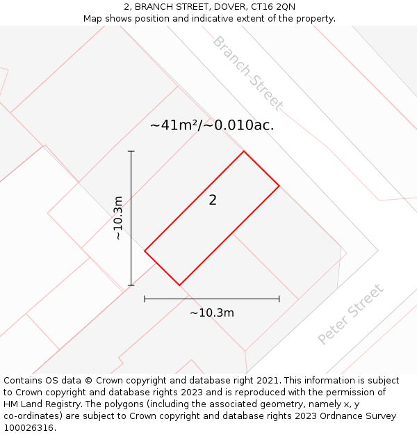 2, BRANCH STREET, DOVER, CT16 2QN: Plot and title map
