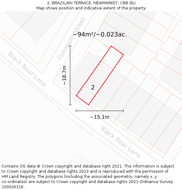 2, BRAZILIAN TERRACE, NEWMARKET, CB8 0JU: Plot and title map