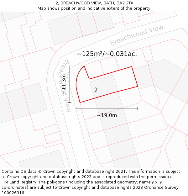 2, BREACHWOOD VIEW, BATH, BA2 2TX: Plot and title map