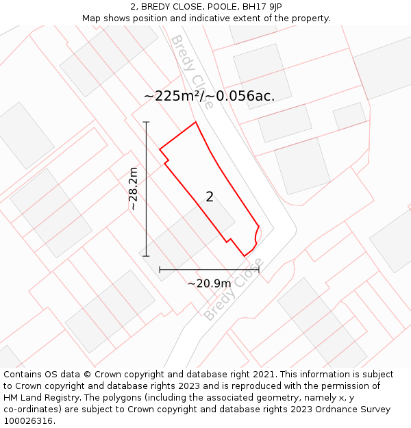 2, BREDY CLOSE, POOLE, BH17 9JP: Plot and title map