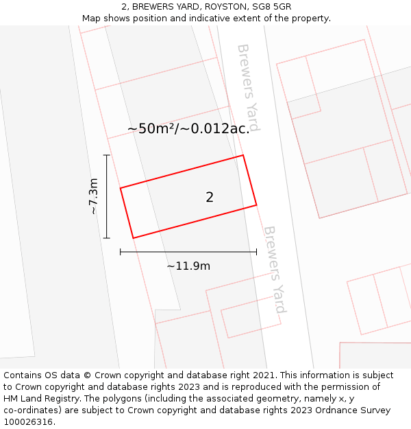 2, BREWERS YARD, ROYSTON, SG8 5GR: Plot and title map