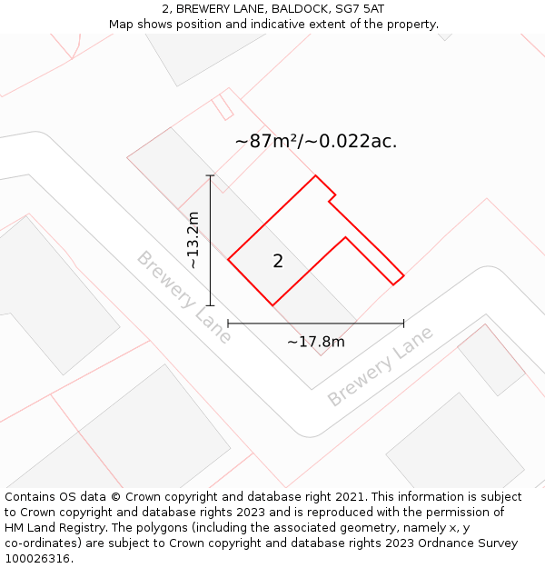 2, BREWERY LANE, BALDOCK, SG7 5AT: Plot and title map