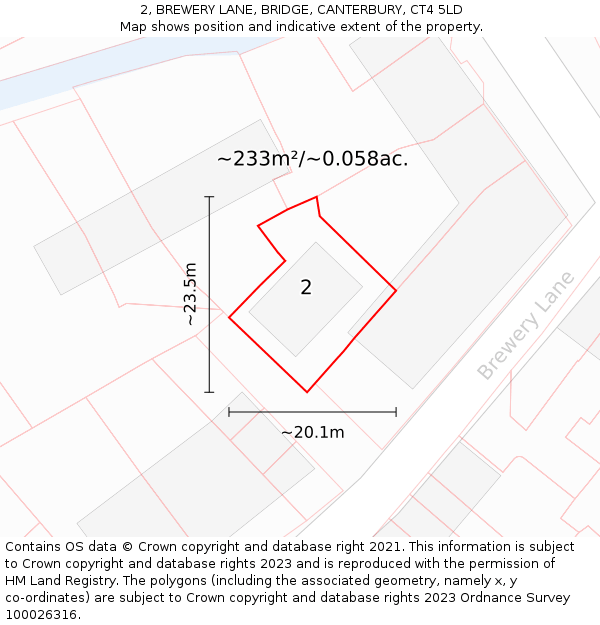 2, BREWERY LANE, BRIDGE, CANTERBURY, CT4 5LD: Plot and title map