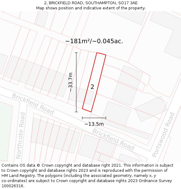 2, BRICKFIELD ROAD, SOUTHAMPTON, SO17 3AE: Plot and title map
