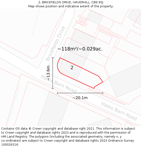 2, BRICKFIELDS DRIVE, HAVERHILL, CB9 9SJ: Plot and title map