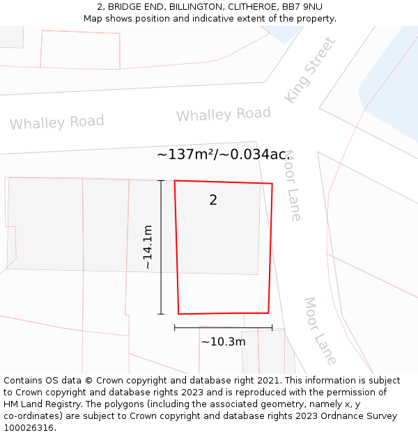 2, BRIDGE END, BILLINGTON, CLITHEROE, BB7 9NU: Plot and title map