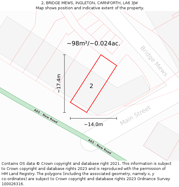 2, BRIDGE MEWS, INGLETON, CARNFORTH, LA6 3JW: Plot and title map