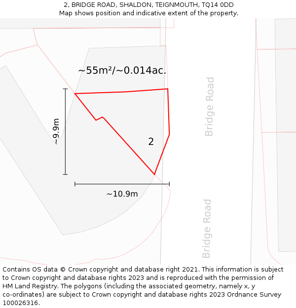 2, BRIDGE ROAD, SHALDON, TEIGNMOUTH, TQ14 0DD: Plot and title map