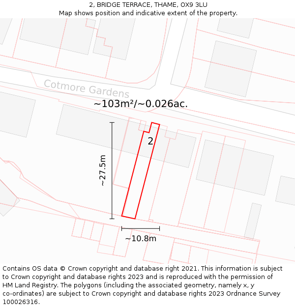 2, BRIDGE TERRACE, THAME, OX9 3LU: Plot and title map