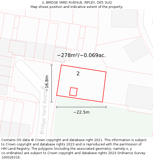 2, BRIDGE YARD AVENUE, RIPLEY, DE5 3UQ: Plot and title map
