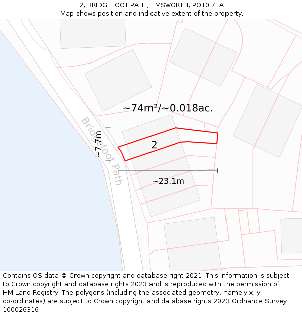 2, BRIDGEFOOT PATH, EMSWORTH, PO10 7EA: Plot and title map