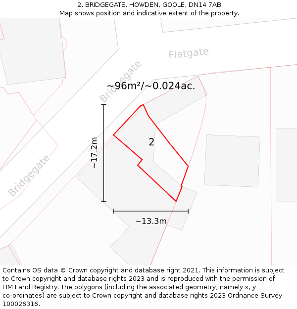 2, BRIDGEGATE, HOWDEN, GOOLE, DN14 7AB: Plot and title map