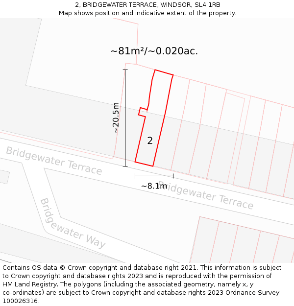 2, BRIDGEWATER TERRACE, WINDSOR, SL4 1RB: Plot and title map