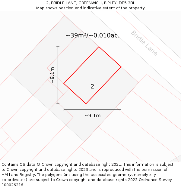 2, BRIDLE LANE, GREENWICH, RIPLEY, DE5 3BL: Plot and title map