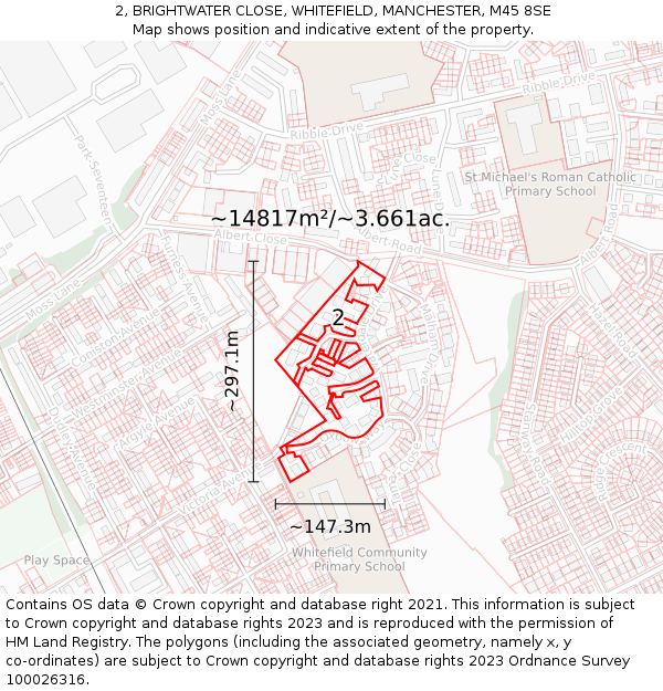 2, BRIGHTWATER CLOSE, WHITEFIELD, MANCHESTER, M45 8SE: Plot and title map