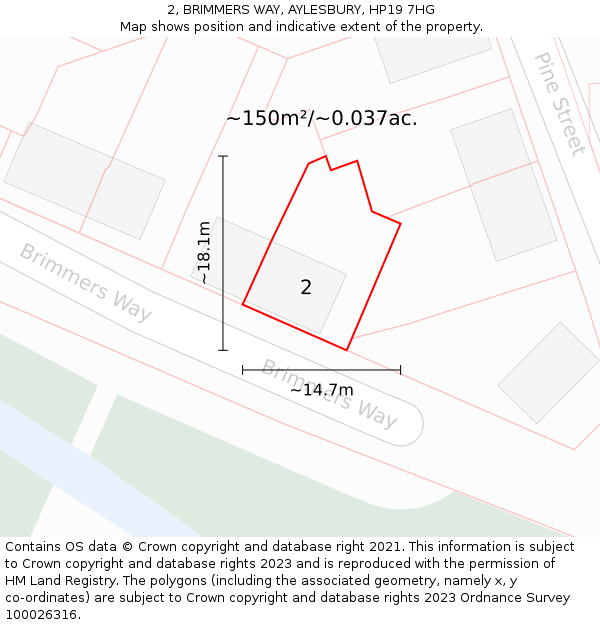 2, BRIMMERS WAY, AYLESBURY, HP19 7HG: Plot and title map