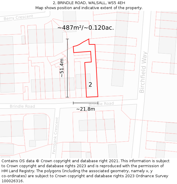 2, BRINDLE ROAD, WALSALL, WS5 4EH: Plot and title map