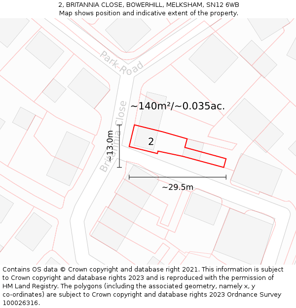 2, BRITANNIA CLOSE, BOWERHILL, MELKSHAM, SN12 6WB: Plot and title map