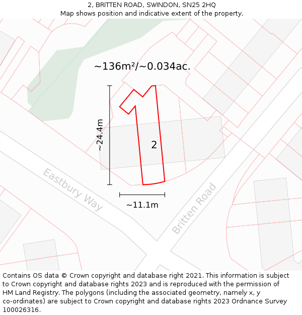 2, BRITTEN ROAD, SWINDON, SN25 2HQ: Plot and title map