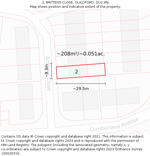2, BRITTENS CLOSE, GUILDFORD, GU2 9RJ: Plot and title map
