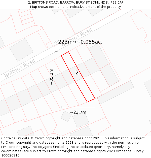 2, BRITTONS ROAD, BARROW, BURY ST EDMUNDS, IP29 5AF: Plot and title map