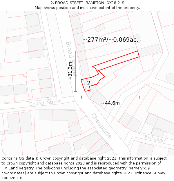 2, BROAD STREET, BAMPTON, OX18 2LS: Plot and title map