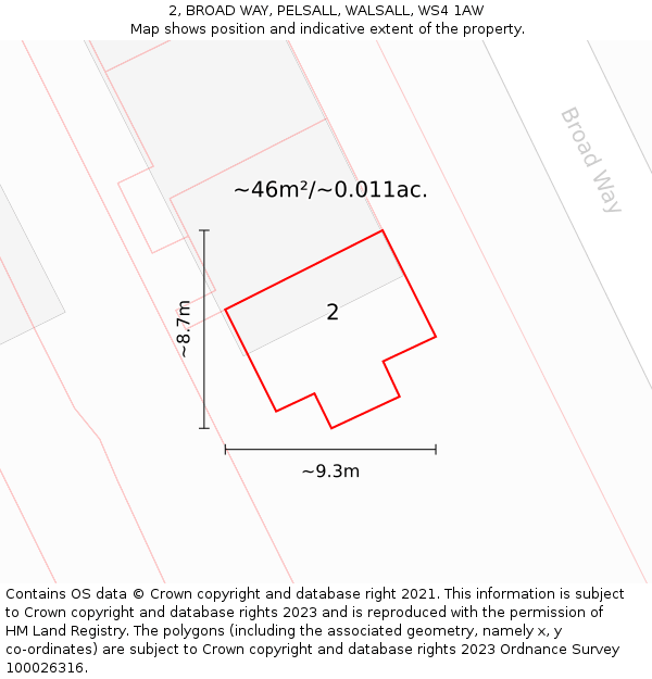 2, BROAD WAY, PELSALL, WALSALL, WS4 1AW: Plot and title map