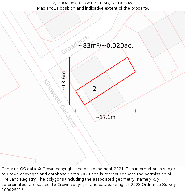 2, BROADACRE, GATESHEAD, NE10 8UW: Plot and title map