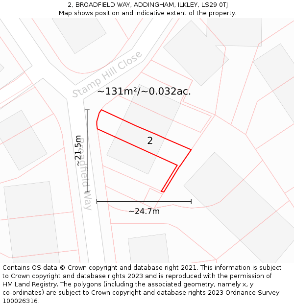 2, BROADFIELD WAY, ADDINGHAM, ILKLEY, LS29 0TJ: Plot and title map