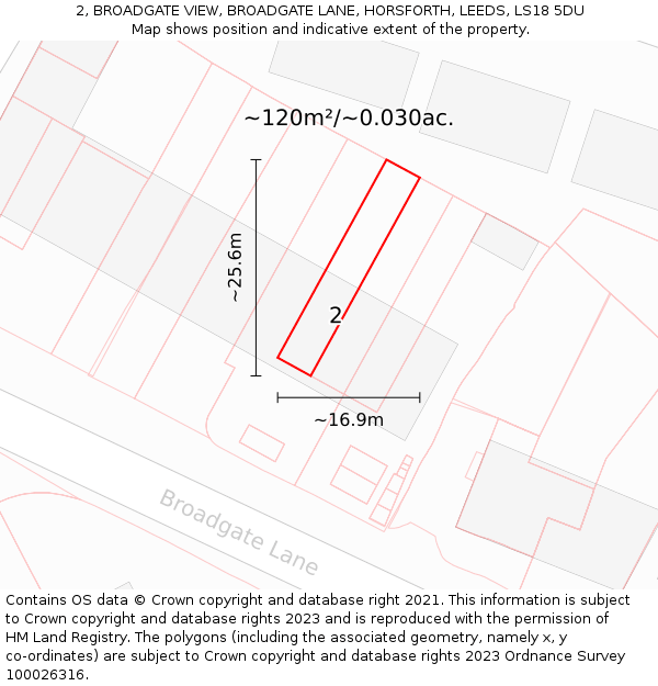 2, BROADGATE VIEW, BROADGATE LANE, HORSFORTH, LEEDS, LS18 5DU: Plot and title map