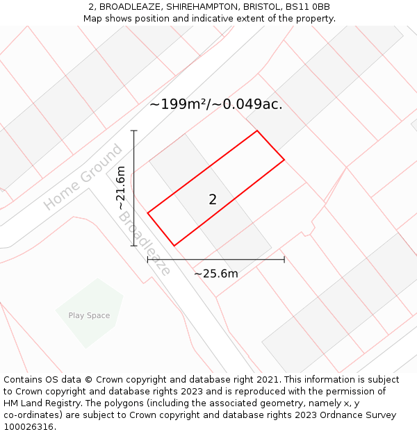 2, BROADLEAZE, SHIREHAMPTON, BRISTOL, BS11 0BB: Plot and title map
