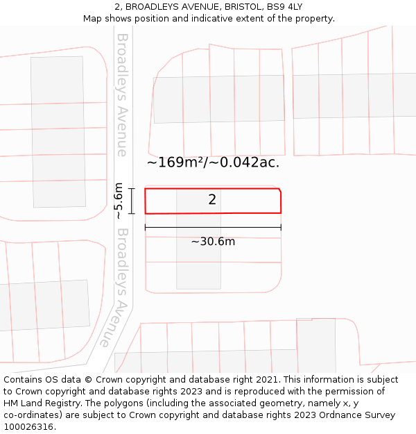 2, BROADLEYS AVENUE, BRISTOL, BS9 4LY: Plot and title map